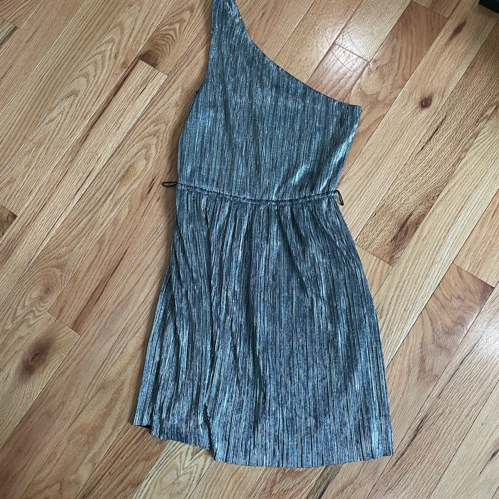 Express Silver Asymmetrical Pleated Cocktail Dress